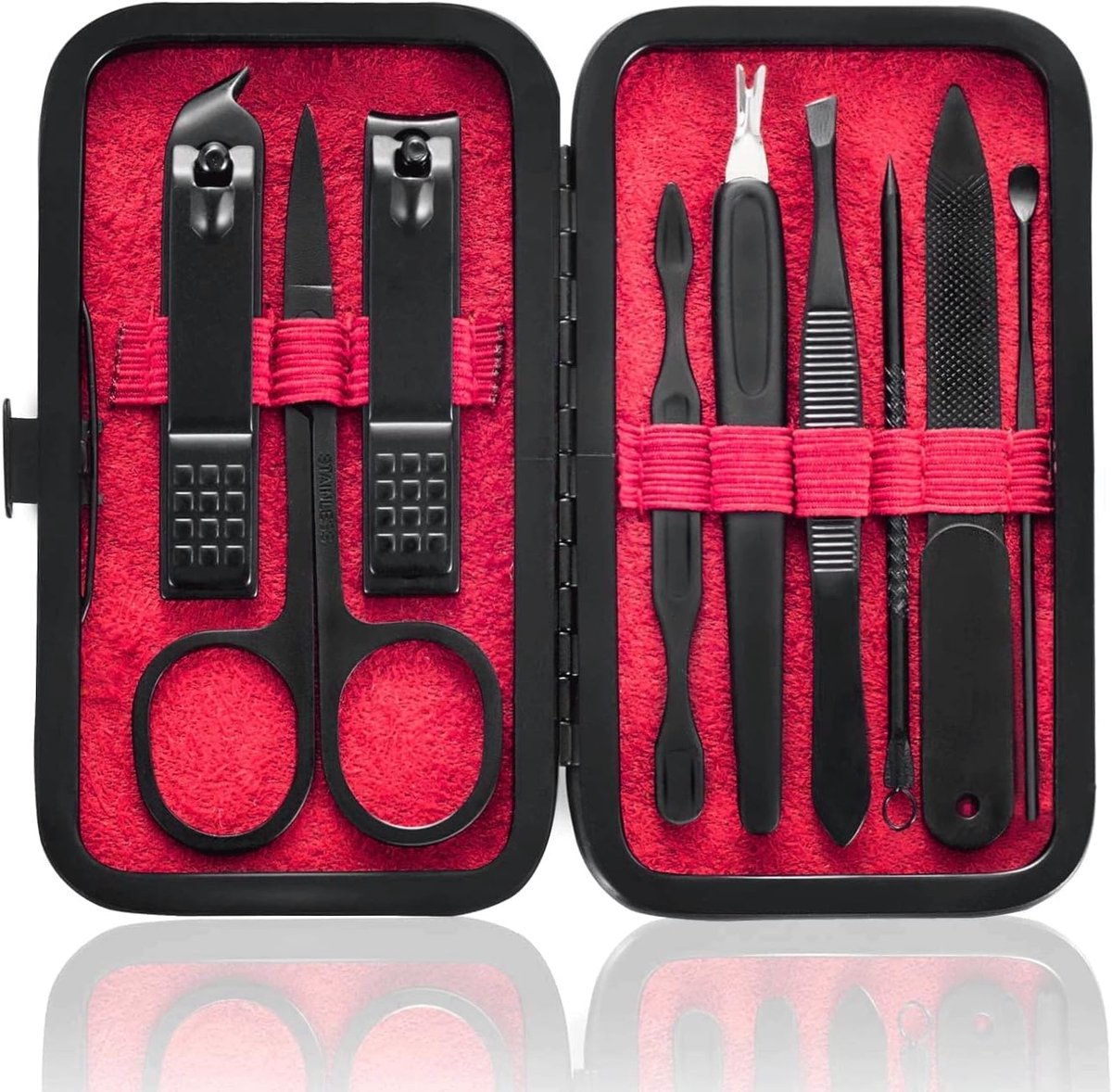 SnelShoppen - Manicure Set 9-in-1 Roestvrij Staal - Nagelknippers, Schaar & Pedicure Gereedschap - Draagbare Reisverzorgingsset voor Mannen en Vrouwen