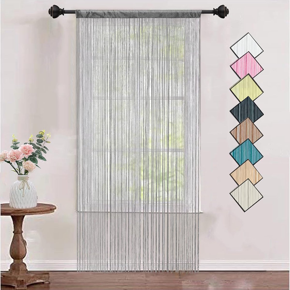 Gordijn panelen - Franje decoratie - Ruimte verdelen - Lichtdoorlatend privacy - 90x245 cm - Grijs