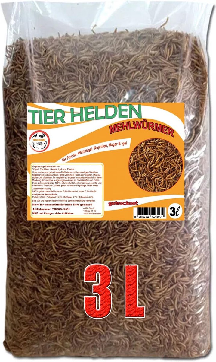 SnelShoppen - Meelwormen 3 liter Premium Kwaliteitssnack voor Vogels, Vissen, Reptielen, Schildpadden, Egels, Knaagdieren en Wilde Dieren