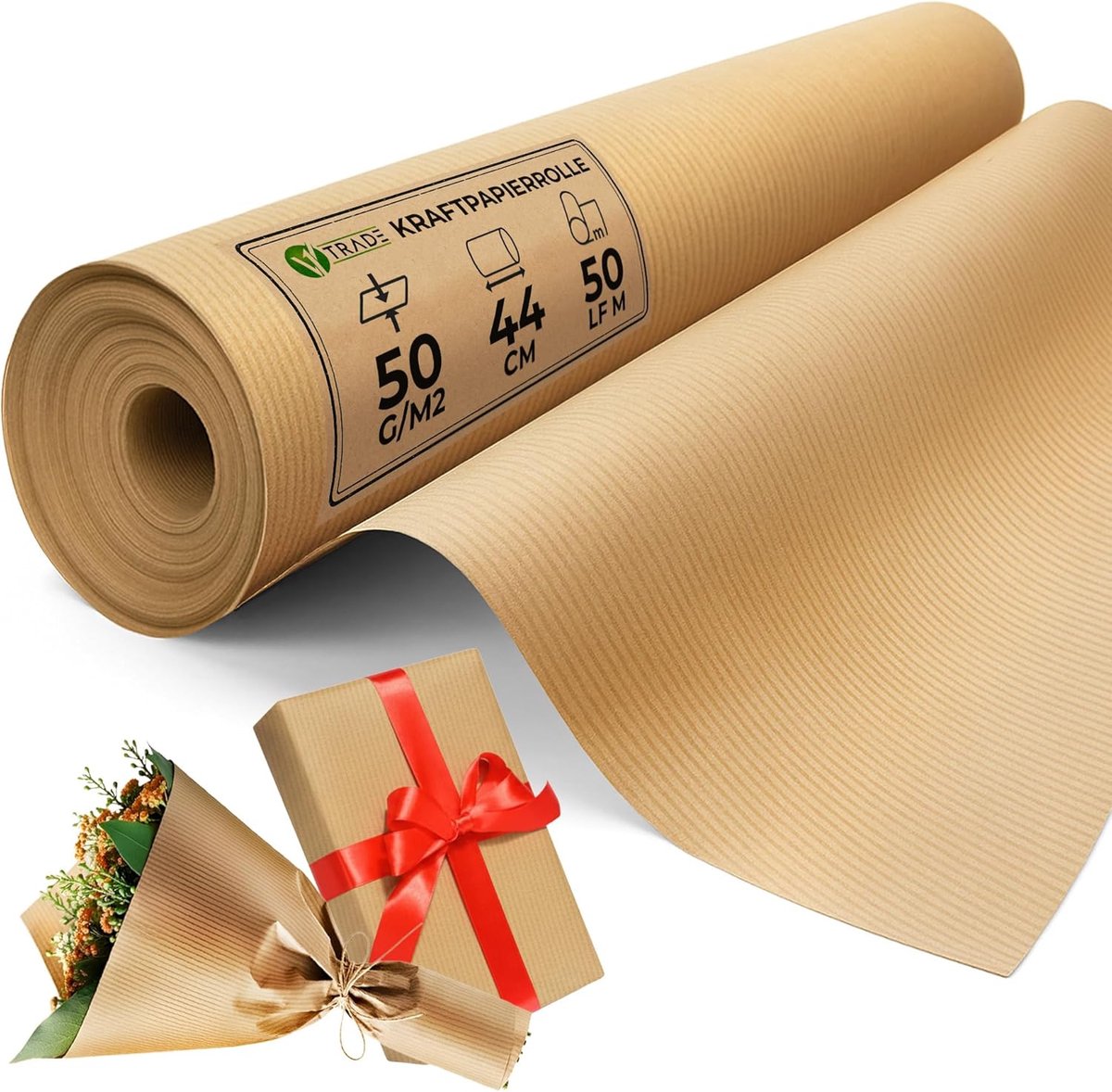 SnelShoppen - V1 Trade Rol Kraftpapier 44 cm x 50 m - Bruin Inpakpapier 50 g/m² - Duurzaam Cadeaupapier voor Verpakken, Knutselen en Bloemendecoraties