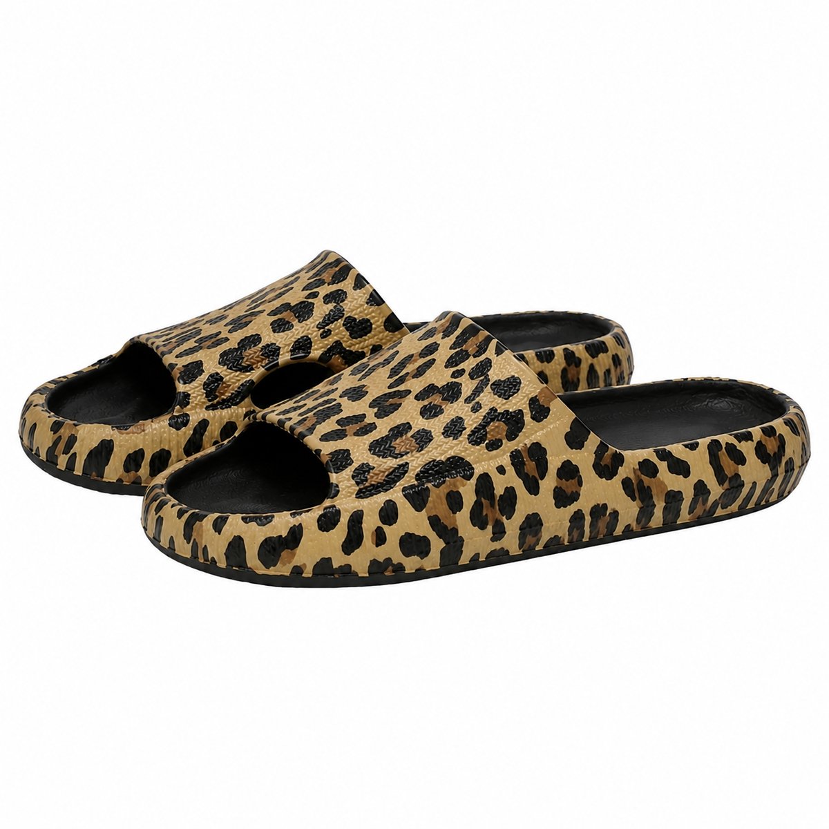 Zwarte badslippers dames EVA instap slippers luipaard print antislip open teen lichtgewicht zacht zool douche slippers strand slippers geschikt voor binnen en buiten maat 38