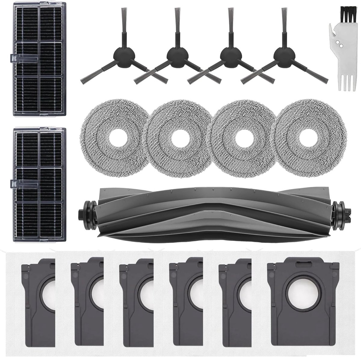 Kit voor Dreame L10s Ultra Gen 2, L10s Pro Ultra Heat, L40 Ultra AE, Mova E30 Ultra Robotstofzuiger, 1 Hoofdborstel, 2 HEPA-Filters, 4 Zijborstels, 4 Dweildoeken, 6 Stofzakken