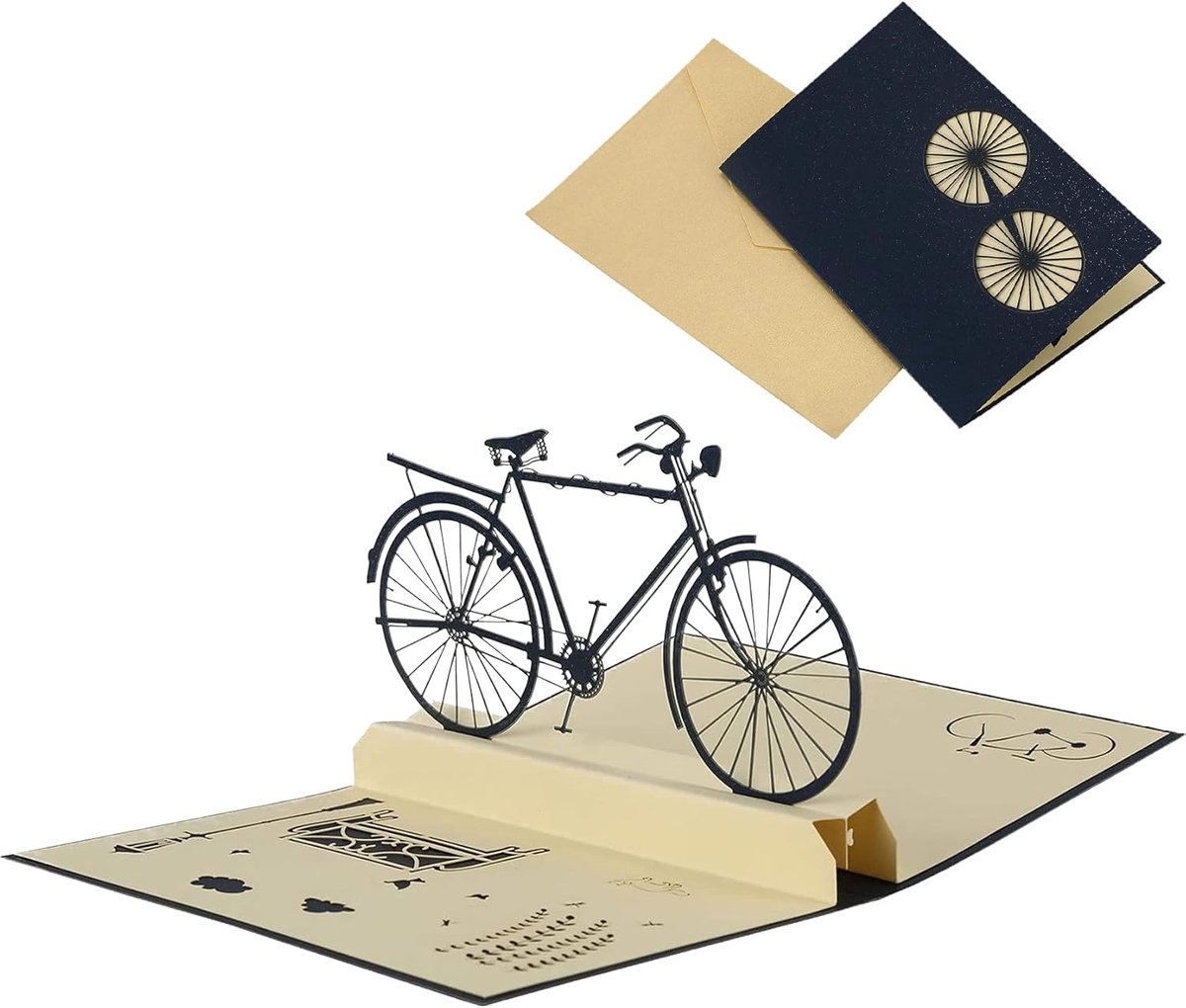 kaart, met envelop kaart, 3D-wenskaart voor fiets, opvouwbare wenskaart, retro fiets-ansichtkaart, voor familie, vrienden, collega's