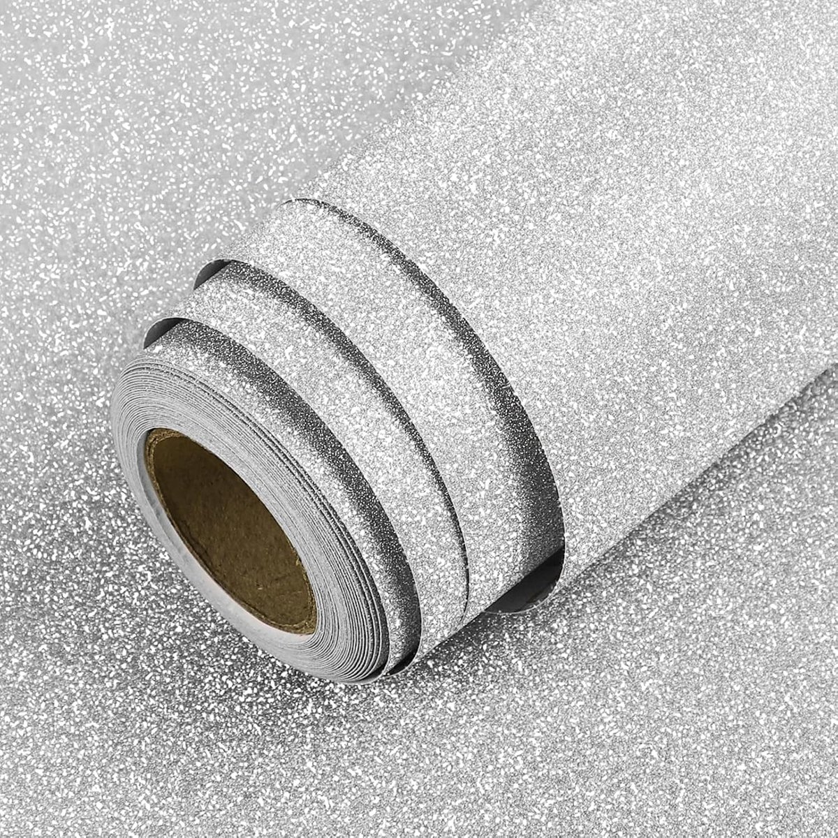 Zelfklevend behang, zilver glitter, 40 cm x 700 cm, glitterfolie, zelfklevend, voor meubels, doe-het-zelf, decoratie, meubelfolie, glanzend, plakfolie, grijs, decoratieve folie voor kast