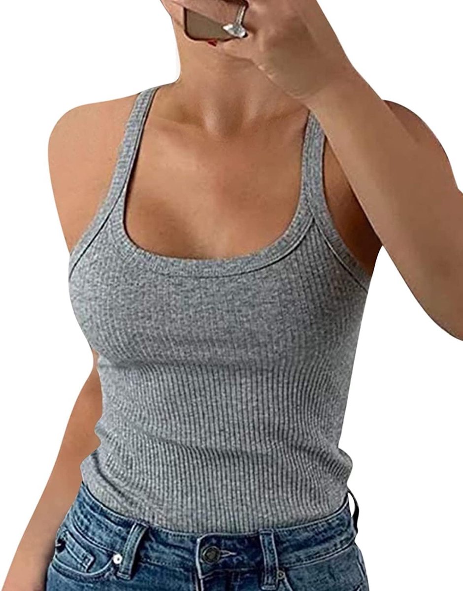 Dames Tops Zomer Sexy U-hals Geribbeld Spaghetti Top Slim Fit Cami Effen