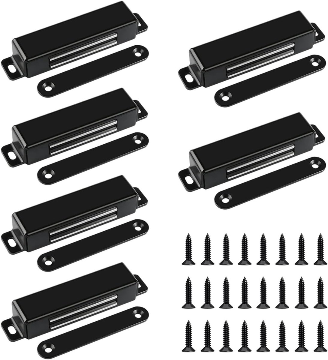Magneetsnappers set van 6, extra sterke deurmagneten voor kastdeuren, roestvrijstalen magneetsluitingen, ideaal voor keukenkasten en schuifdeuren, ultradun ontwerp, zwart