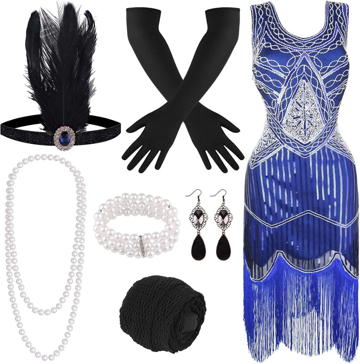 1920s Flapper Jurk met Franje en Pailletten voor Dames - Gatsby Stijl, Roaring 20s Kostuums en Accessoires