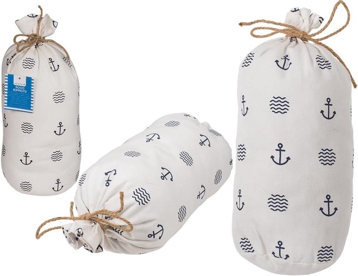 Stoffen Deurstopper - Deurklos Deurblokker - Deuren Openhouden - Maritiem Design - 12 x 27 cm - Wit