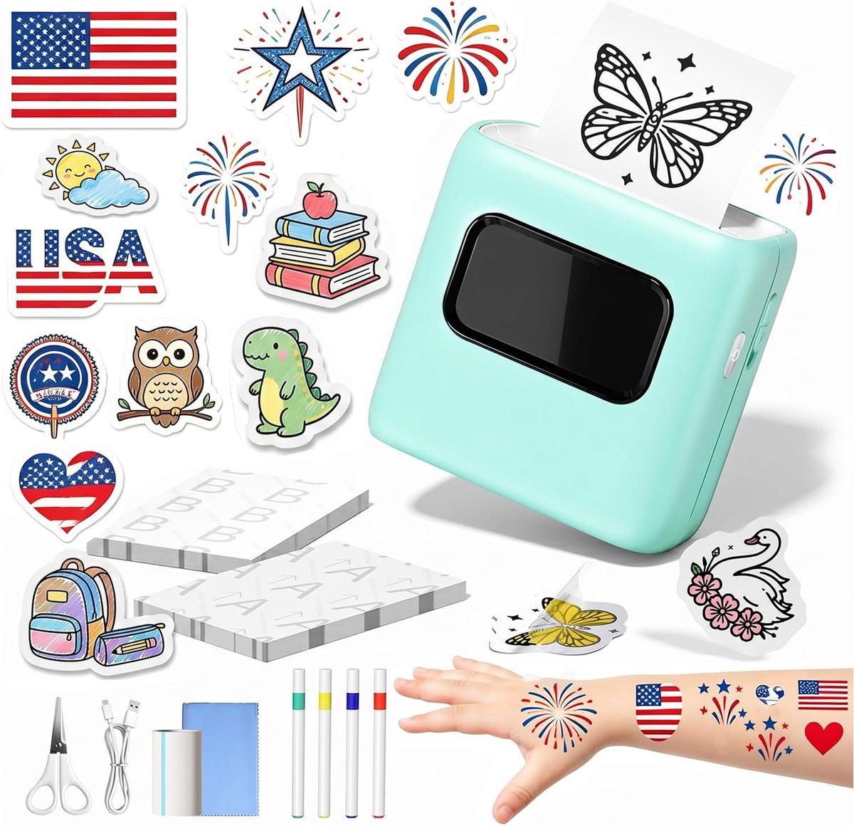 Tattoo Printer voor Kinderen - Maak Gepersonaliseerde Tijdelijke Tatoeages met 40 Tattoo Vellen en 4 stiften - Tattoo-set voor Creatieve Activiteiten, Feestjes en Cadeaus
