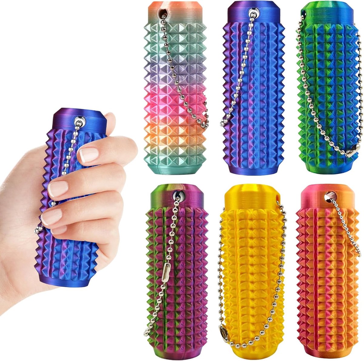 Ouchies Pain Fidget, gestructureerde rol, noppen, fidget-speelgoed voor volwassenen, voor stressvermindering, spiky grippie zakken, sensorisch speelgoed met sleutelhanger voor concentratie, 6