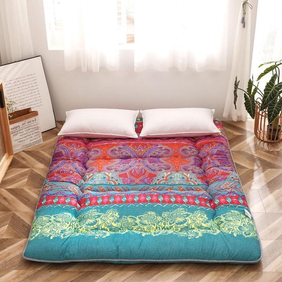 Japanse Futon Matras - Katoenen Vloermatras - Comfortabel Slapen - 5-laags Ademend Ontwerp - 90 x 200 cm - Zwart