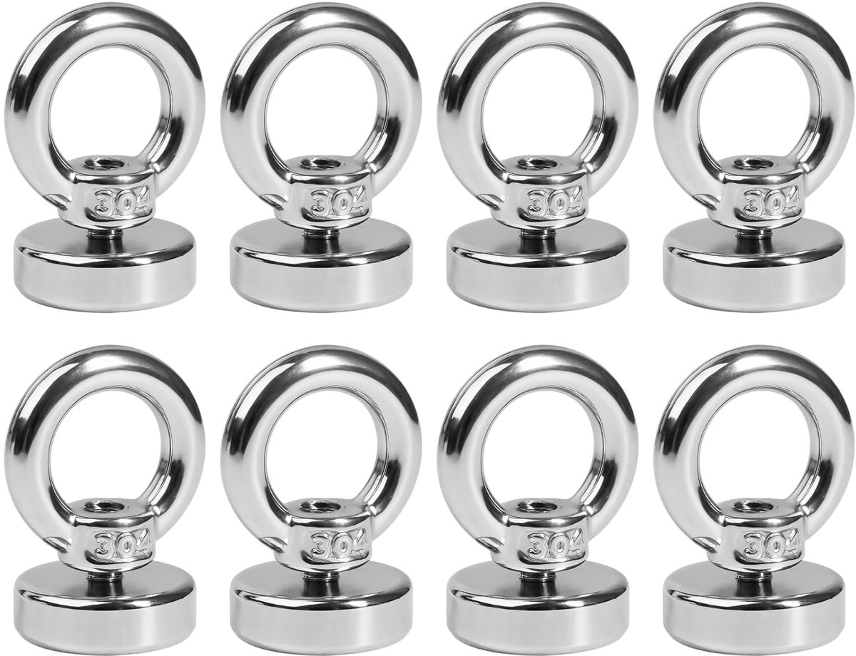 Set van 8 extra sterke neodymium magneethaken, 21 mm, trekkracht 5 kg, supersterke neodymium magneet, magnetische haak voor industrie en wetenschap, magneetvissen en garage