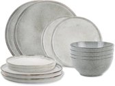 Salt & Pepper Serviesset Artisan Green - 12-delig Voor 4 Personen - 4 Dinerborden 4 Ontbijtborden 4 Kommen - Dinner Set Aardewerk - Groen Reactief Glazuur Vaatwasserbestendig - Ø26/20/17 cm