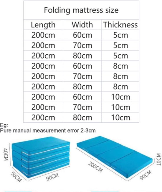 Bedmatras - Opvouwbaar Matras - Gast slapen - Waterproof hoes - 200x80x10cm - Zwart — afbeelding 4