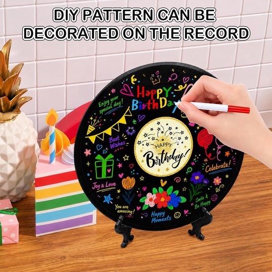 Gastenboek vinyl plaat gastenboek verjaardag verjaardagscadeau - Vinyl vinylplaat decoratief alternatief voor verjaardagsgastenboek met pen en houder voor verjaardagsdecoratie feestdecoratie — afbeelding 2
