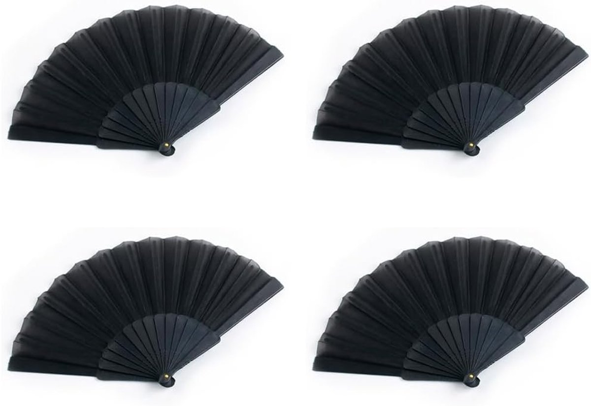 4 stuks handwaaiers zwart vouwvak stoffen vak voor bruiloft festival outfit dames en rave party elegante waaier grote zwarte waaier voor zomer koeling en wanddecoratie