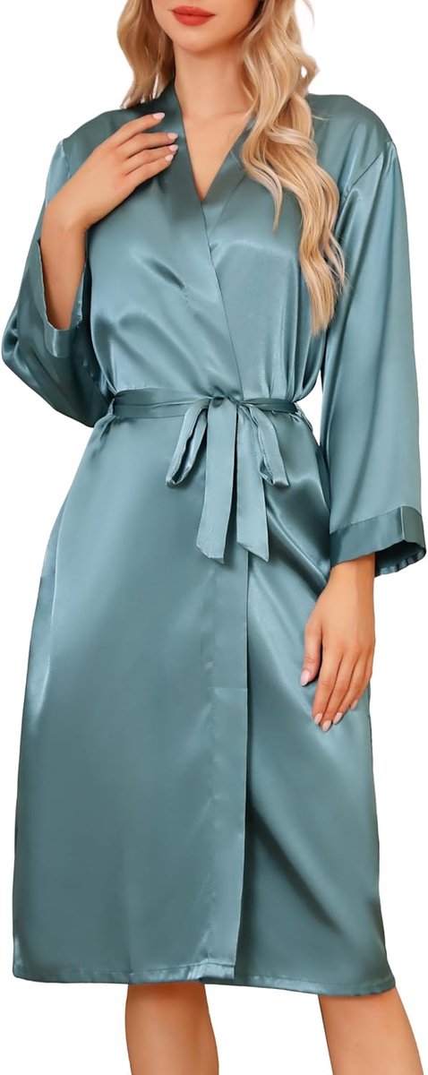 Satijnen ochtendjassen voor dames, lange kimono, ochtendgewaden, bruids-zachte nachtkleding met V-hals, voor bruiloft of feest
