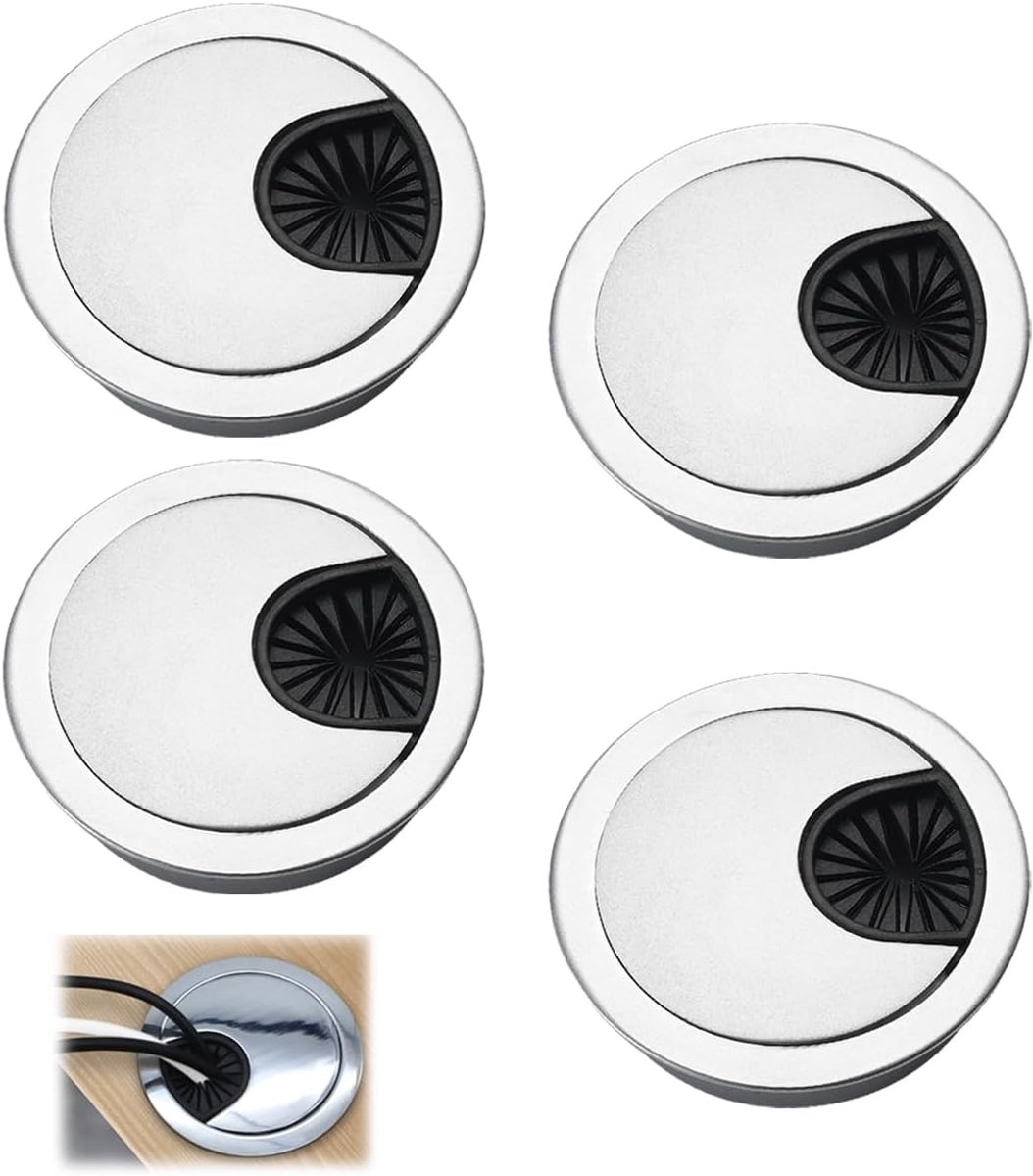 4 Stuks Kabeldoorvoer Bureau ø 60 mm, Bureau Tafel Kabel Grommet Metalen | Computer Bureau Kabel Gat Cover, Bureau Kabelgeleiding, Bureau Kabel Tidy Tule Management Gat voor Kantoor, Werkbladen