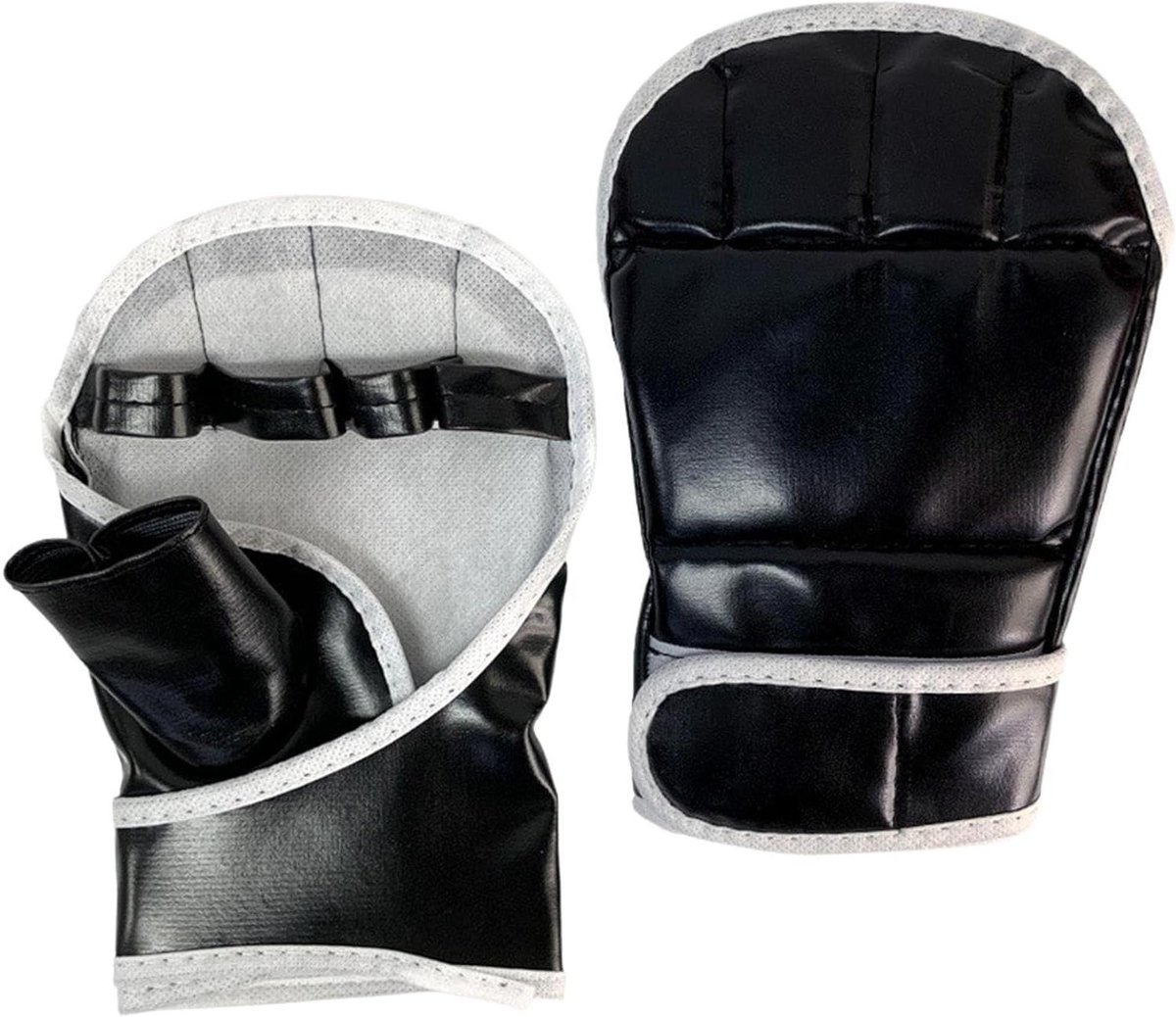 Kickbokshandschoenen Halve Vinger - Bokshandschoenen Muay Thai - Sparring Training - Open Palm Ontwerp - 20.5 x 14 cm - Zwart