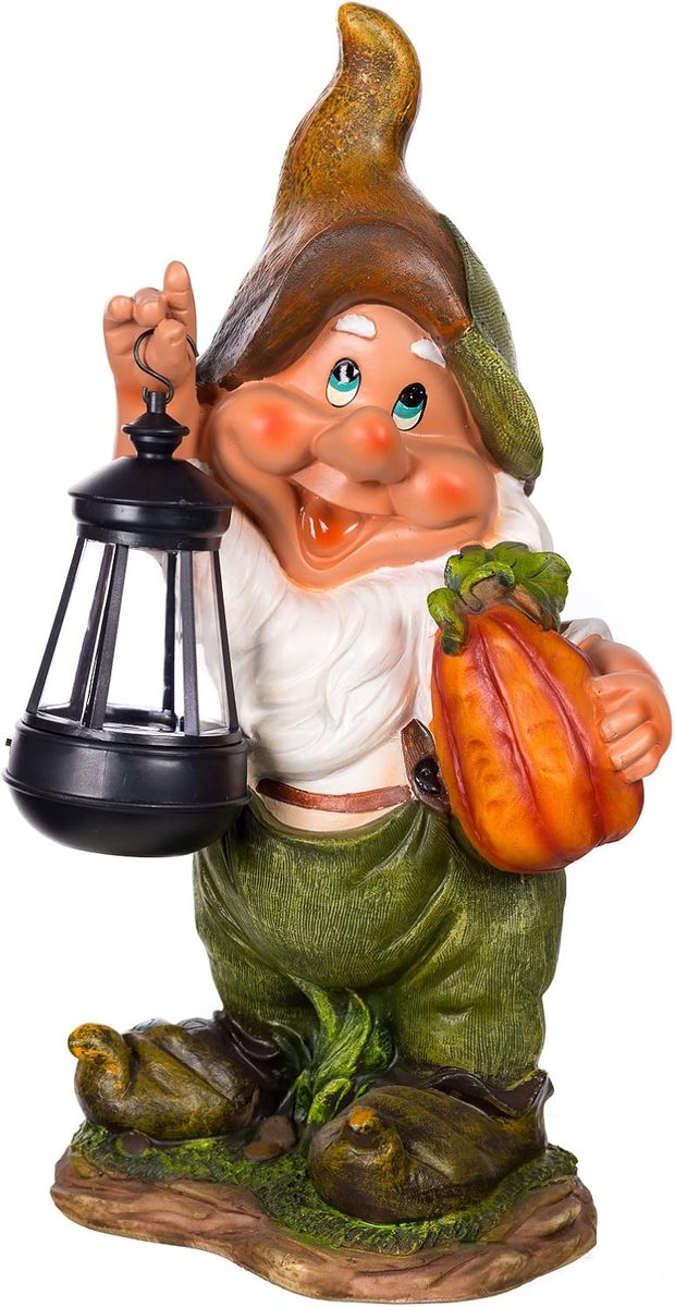 tuinfiguur tuinkaars met zonne-LED-lamp NF11021-1D, grote decoratieve kabouter, tuindecoratie, figuur 38 cm