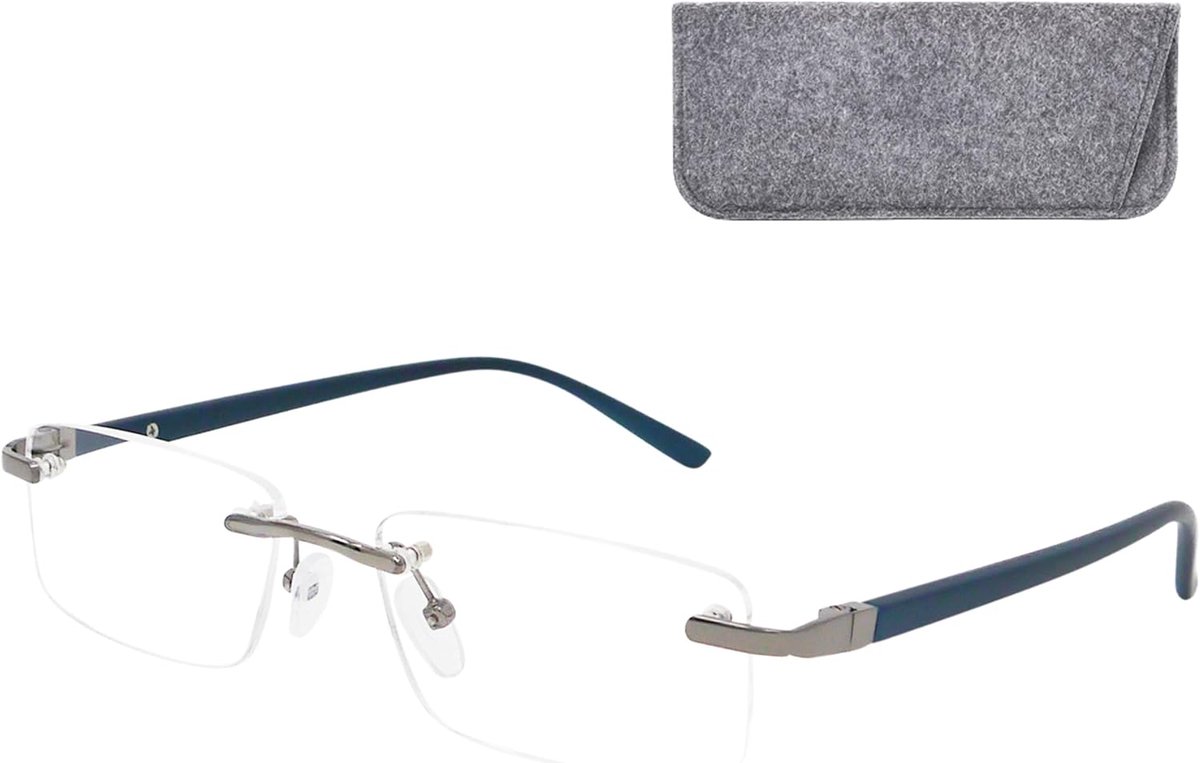 Leesbril – RVS Frame, Rechthoekige Glazen + Etui