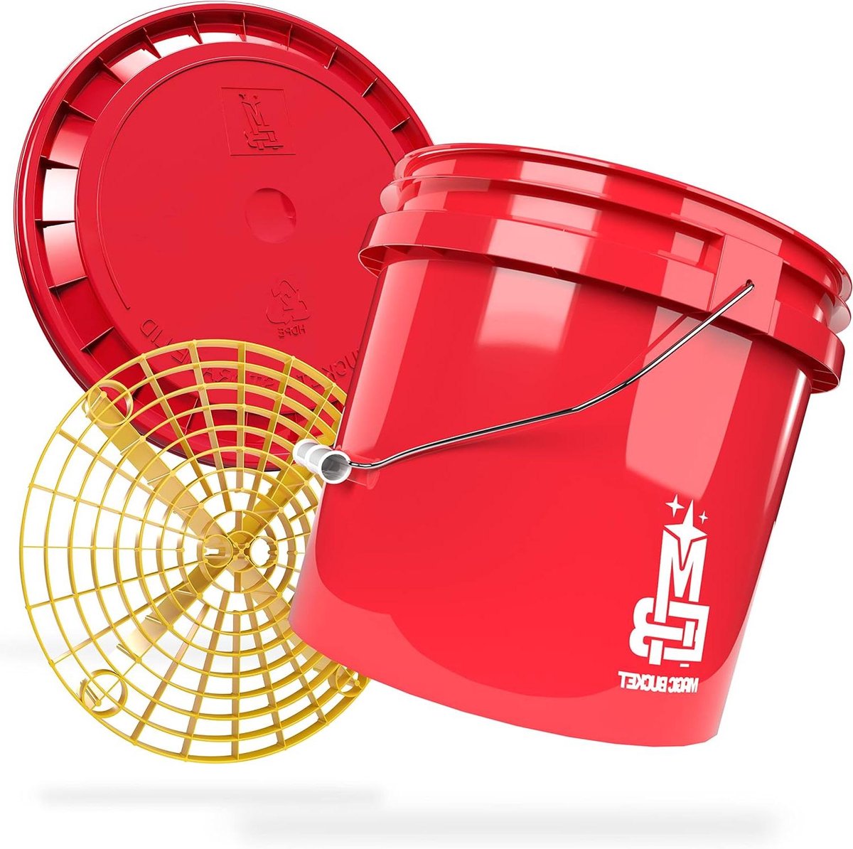 Wasemmer set - Reinigings emmer - Auto poetsen - Met vuilzeef - 13 liter - Rood geel