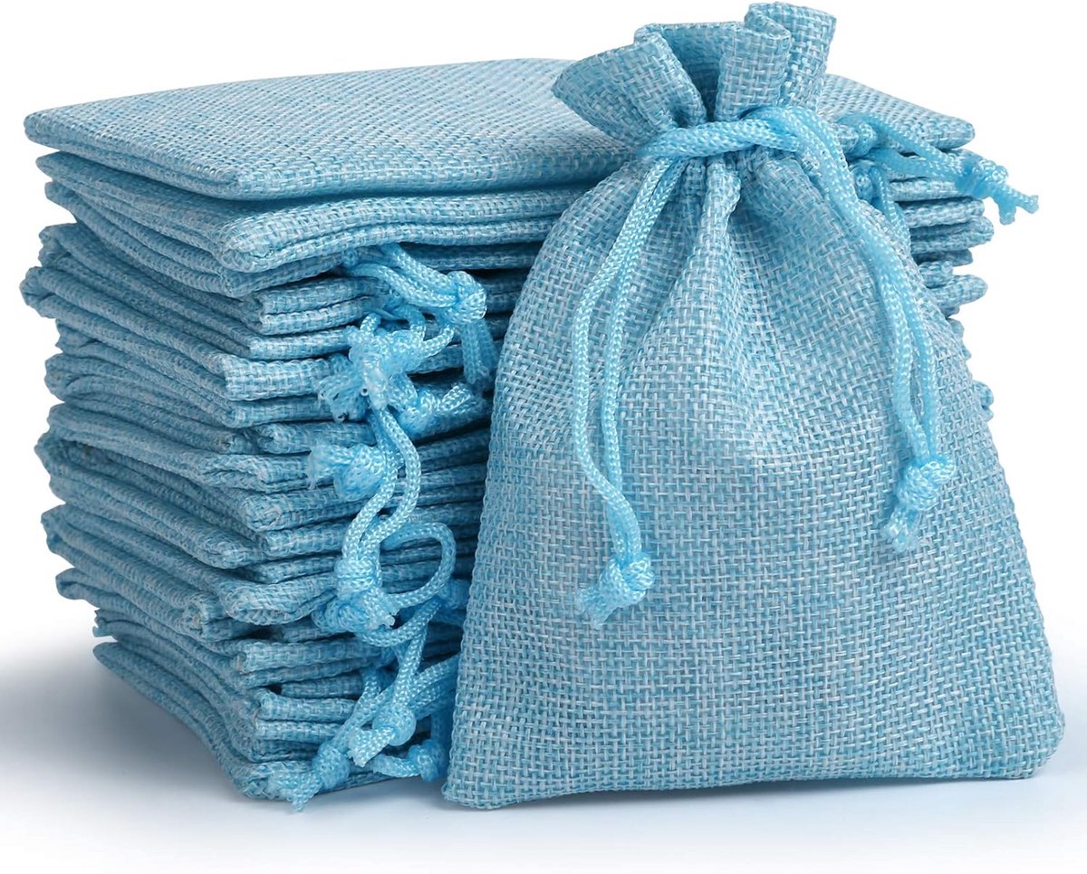 24 x jute zakjes aquamarijn jute zakjes voor adventskalender stoffen zakjes natuurlijke zakjes cadeauzakjes - 10 x 14 cm
