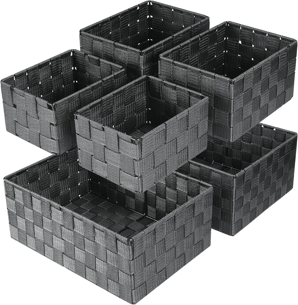 Geweven opbergmanden, opbergbakken, kubusmand, containerplank, manden, opbergdozen, organizers voor kleding/dressoir/badkamer/planken/handdoeken, set van 6 (grijs)