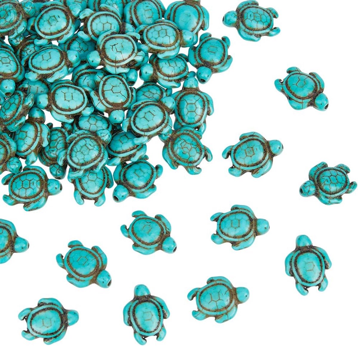 4 strengen ca. 112 stuks turquoise kralen, turquoise schildpad bedels synthetische howliet schildpad edelsteen kralen zeedieren voor doe-het-zelf halsketting armband sieraden maken