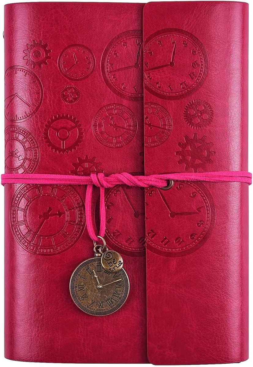 Leren notitieboek, navulbaar dagboek, vintage spiraalbinding, dagboek, reisdagboek om te schrijven, met gelinieerd papier, cadeau voor meisjes, jongens, A6, 18 x 13 cm, roze