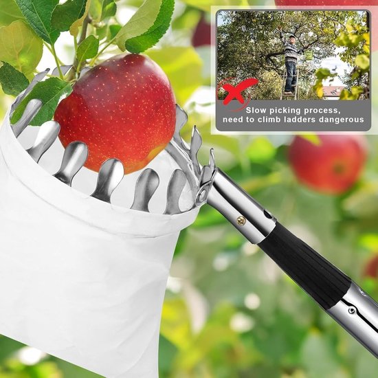Fruitplukker met steel - Appelplukker Kersenplukker - Fruit Oogsten - Uitschuifbare steel - 2.8 meter - Zilver — afbeelding 4