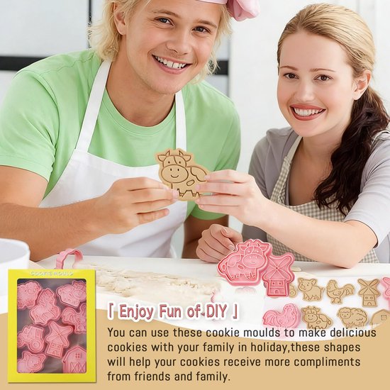 Vorm van Boerderij Thema 3D Uitsteekvormpjes van Plastic voor Fondant, taarten, koekjes, bakken, keuken accessoires, DIY Feestelijke Decoratie 8 Stuks — afbeelding 4