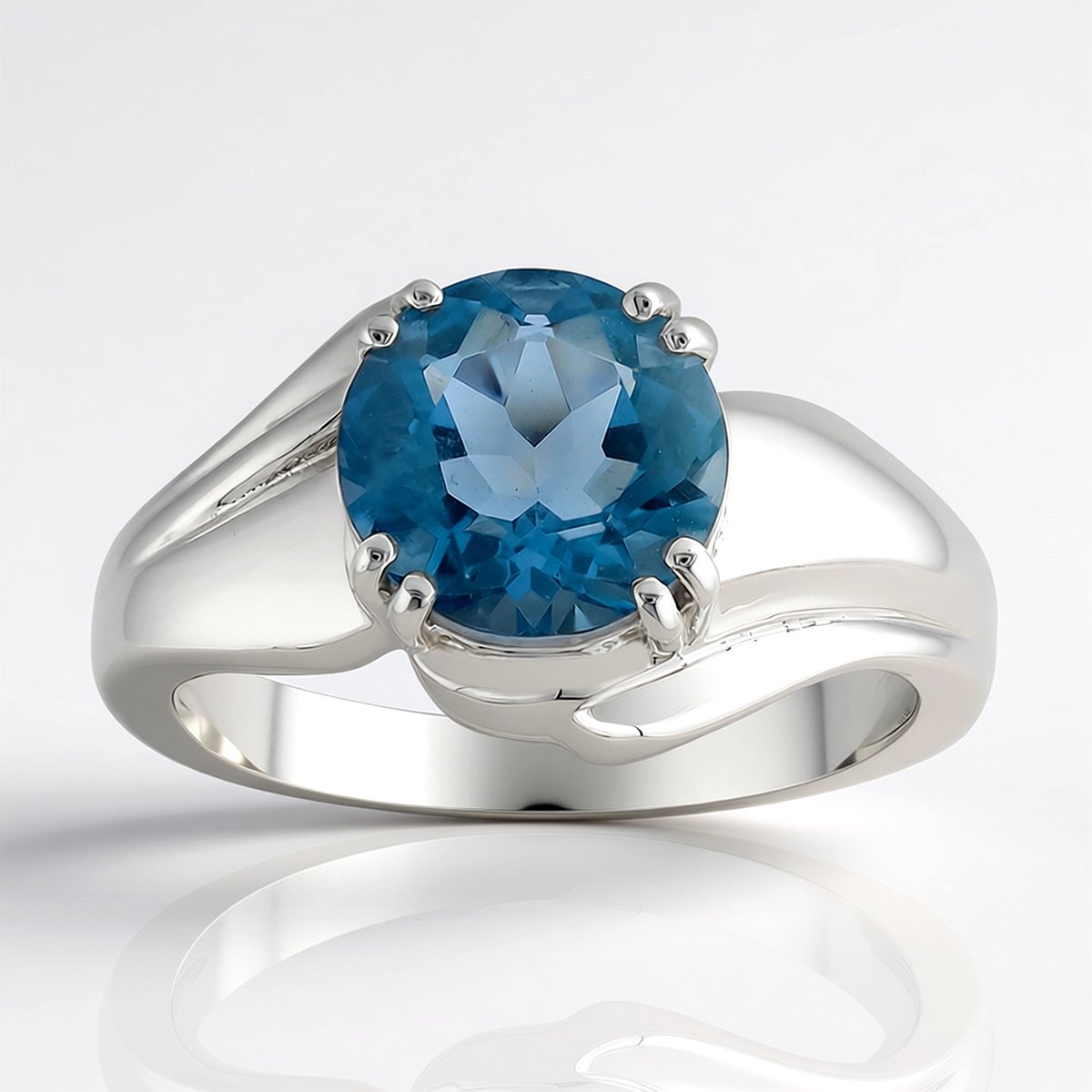 Cavill - Zilveren ring met palladium - 925 Sterling Zilver - 1,828 Karaat Braldu Fluoriet - Blauw, Ronde Edelsteen - Elegante Unisex Ring uit Pakistan