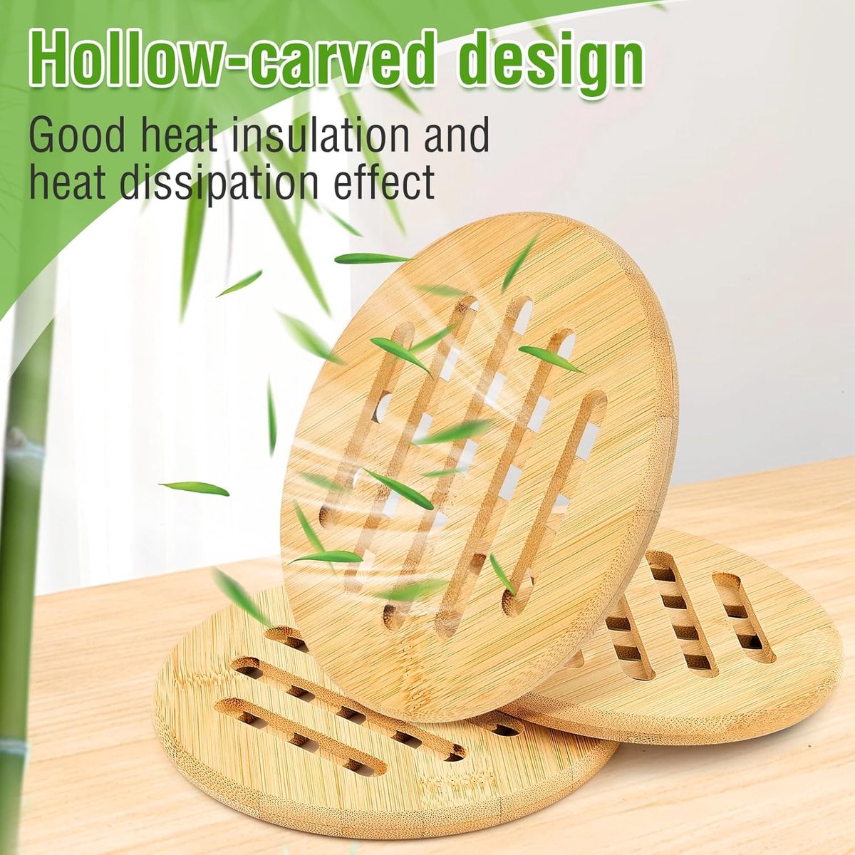 SnelShoppen - Set van 4 bamboe onderzetters antislip wasbaar ronde pannenonderzetters 15 cm voor keuken potten pannen borden en feest