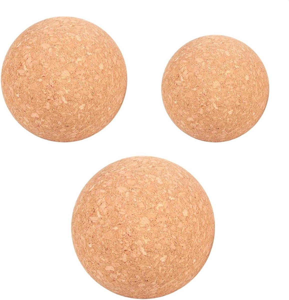 Yoga Massagebal Set - Fasciabal Kurkbal - Spierontspanning Diepe Massage - Hoogwaardige Kurkdeeltjes - 6 8 10 cm - Natuurlijk