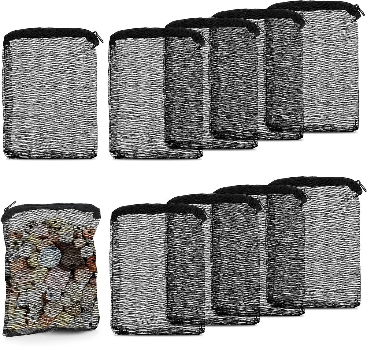 10 stuks mediatassen voor aquarium fijn gaas zak aquarium filter mediatassen met plastic rits geschikt voor actieve kool, filterstenen, keramische ringen (zwart)