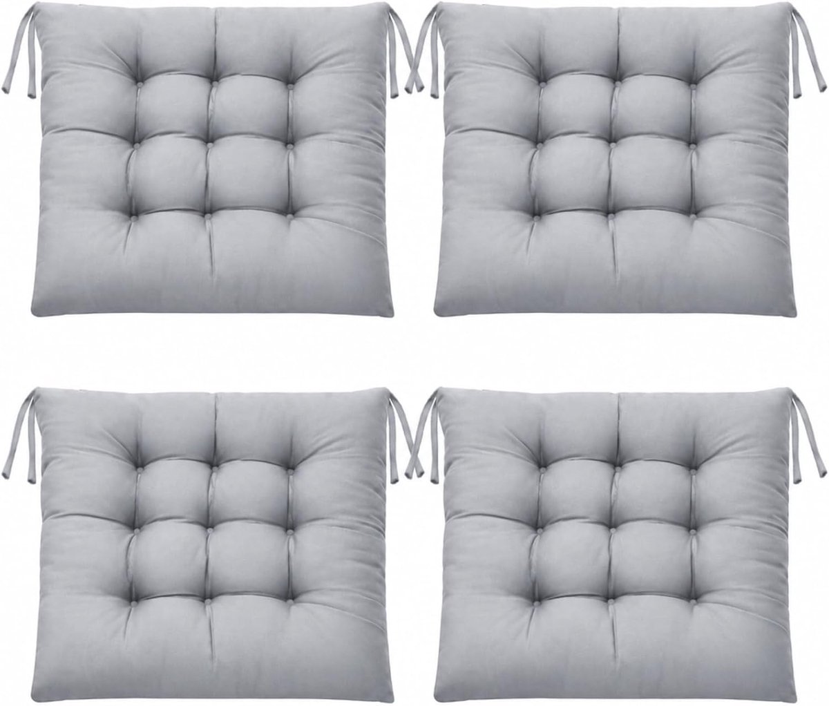 set van 4 stoelkussens met banden, comfortabel zitkussen 40 * 40 cm, superieur interieur zitkussen, zitkussen voor tuinstoel, voor binnen en buiten, balkon, tuin, terras en eetkamer (grijs)