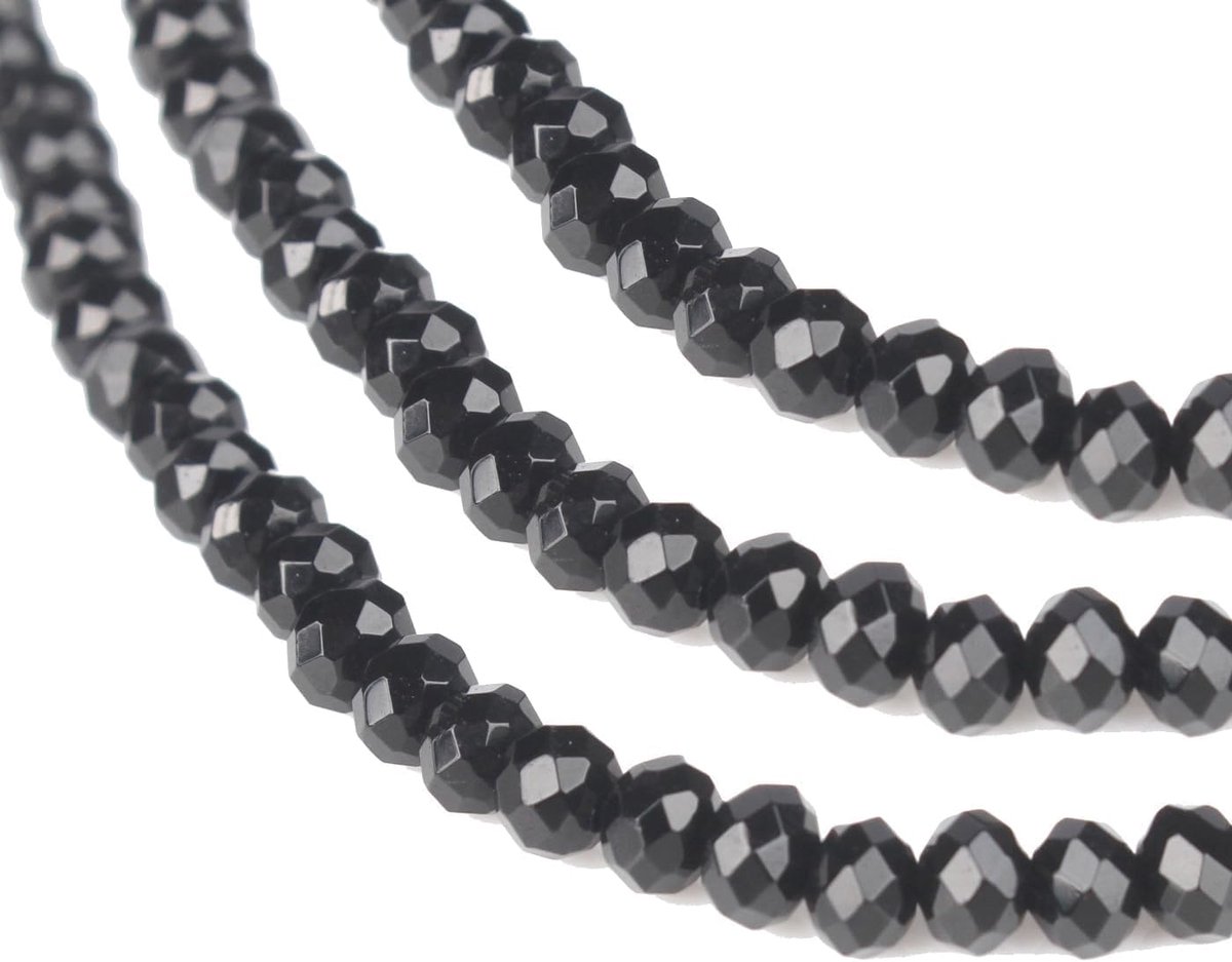 Kralen, agaat, 4 mm, zwart, 30 stuks, facet, ronde edelstenen, halfedelstenen, sierkralen, sierstenen, stenen kralen om te rijgen, voor doe-het-zelf kettingen, knutselen