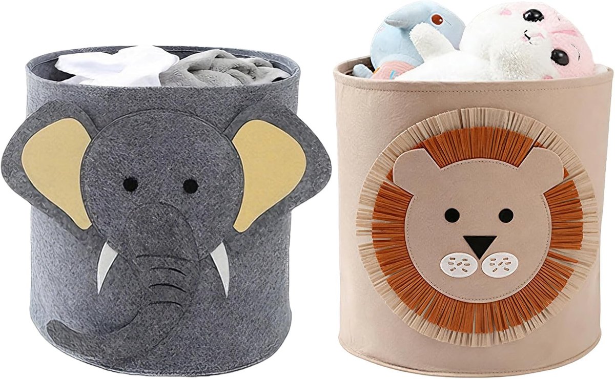 Set van 2 stevige vilten mand, opbergmand, kleine opbergmand, vouwmand, geschikt voor het opbergen van speelgoed en kleding in de woonkamer, badkamer of kantoor (lichtbruin + grijs)