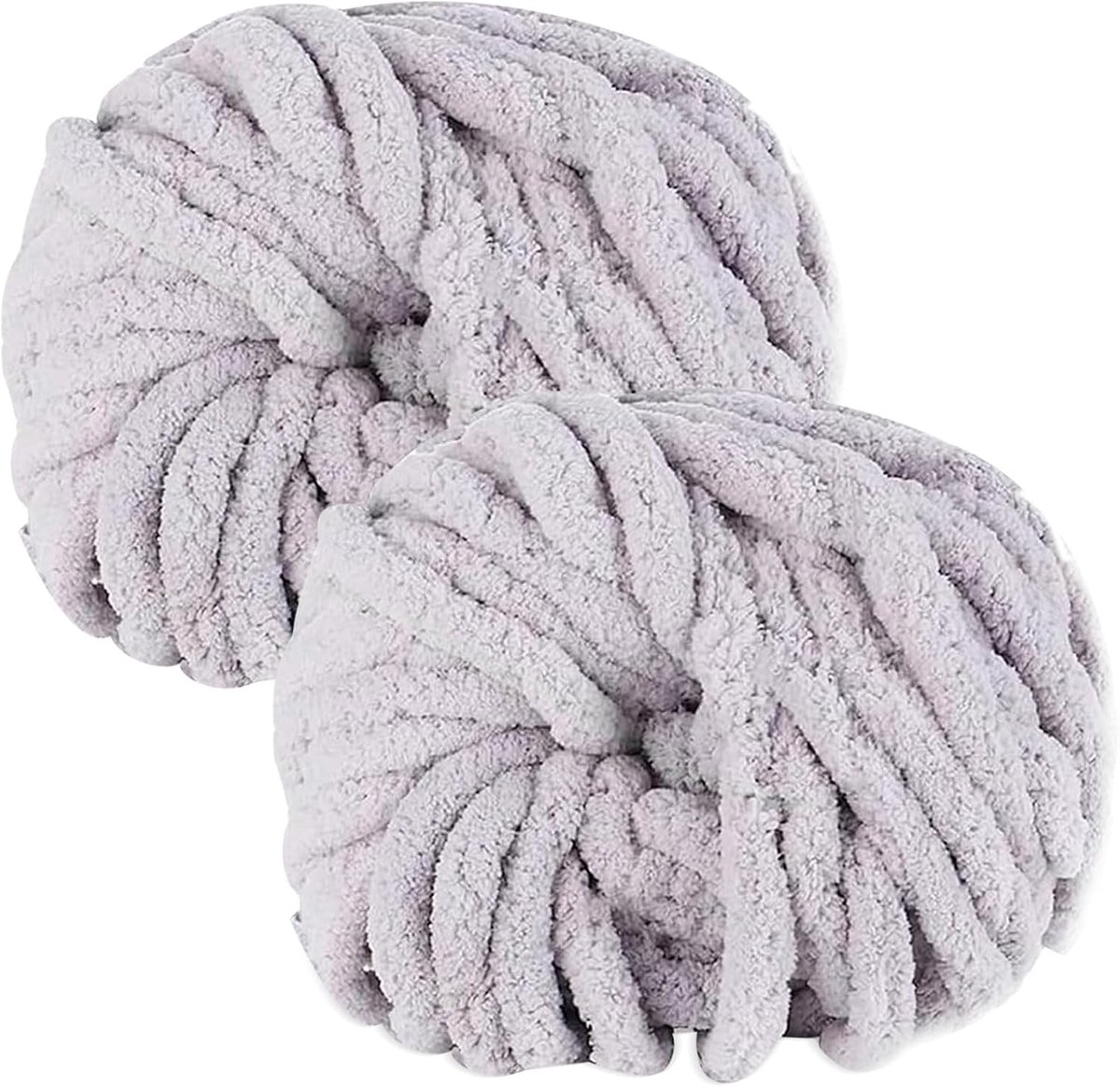 Grossa Breigaren, 2 stuks, 500 g, reusachtig garen, voor handdekens, chenille, XXL-bol voor het breien van sjaals, hoeden en kussens, lichtgrijs