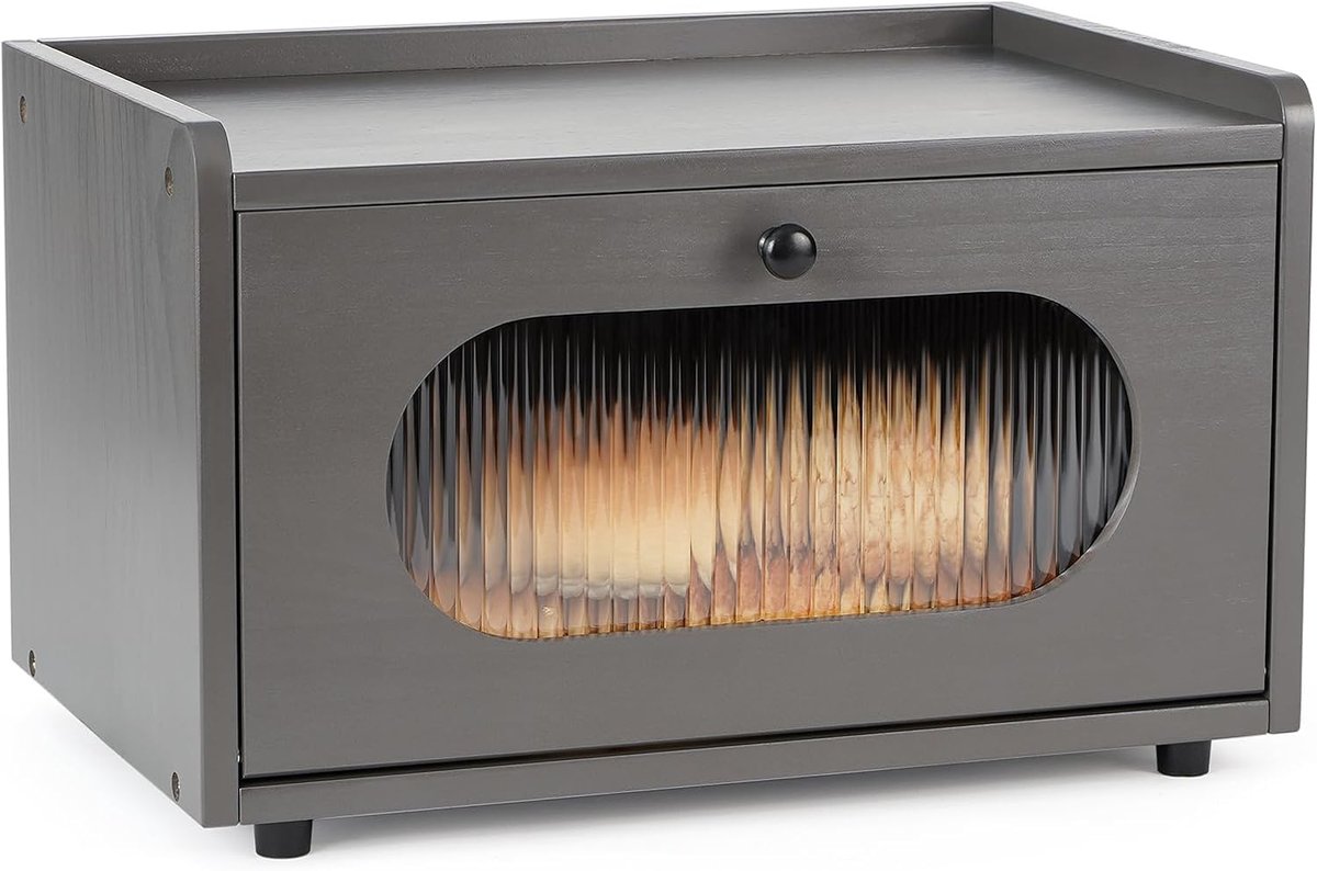 HOME Broodtrommel Houten Broodtrommel Aanrecht Broodopberger Grenen Houten Broodopbergdoos Keuken Broodcontainer Broodopberger Met Magnetische Acryldeur Broodtrommelbak (Grijs, M)