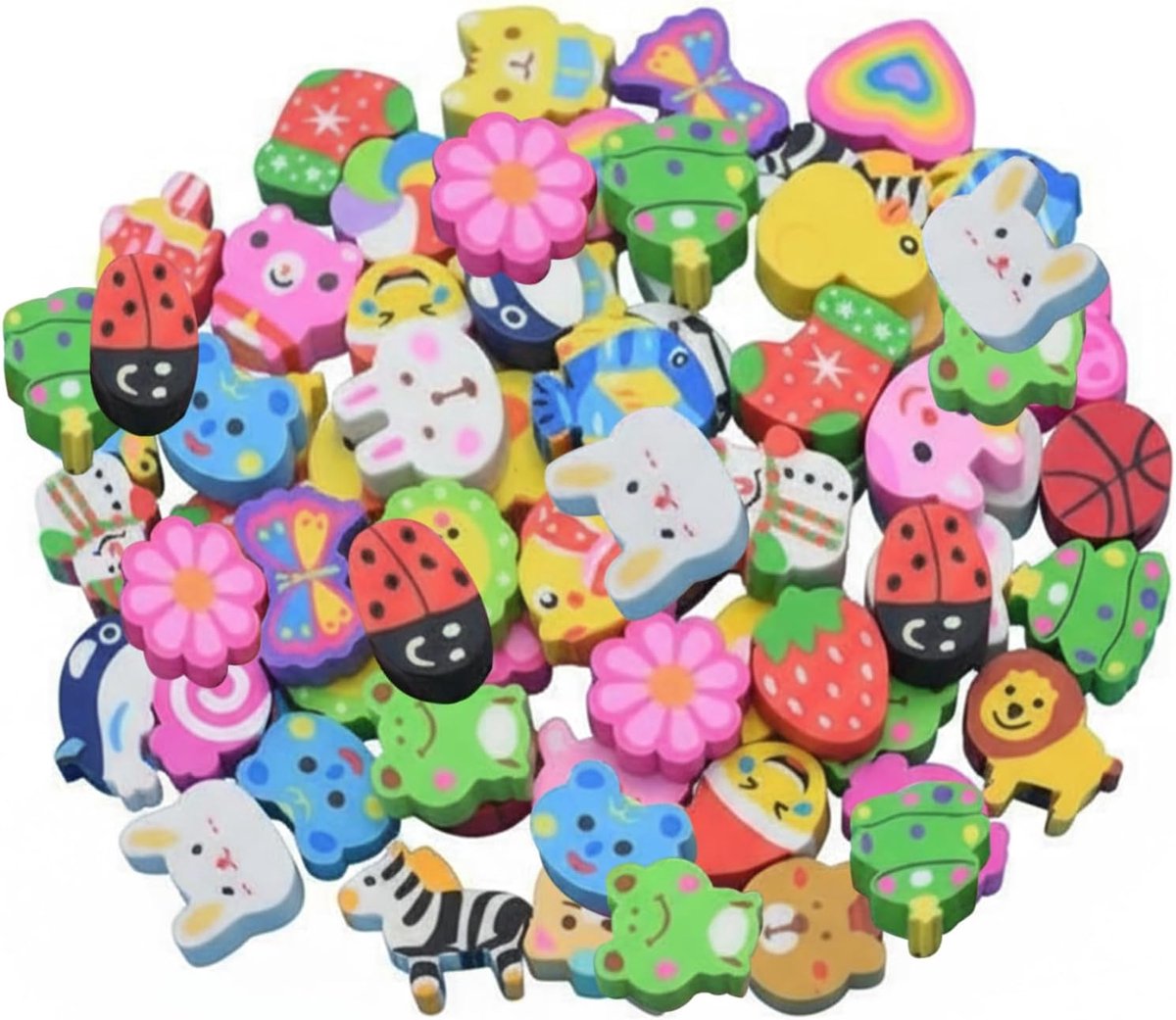 Set van 30 stuks gummetjes, grappige dierenset, nieuwigheid, gummen voor potlood, gum, geschenken, beloningen, kleurrijke mini-gum voor studenten in willekeurige stijl