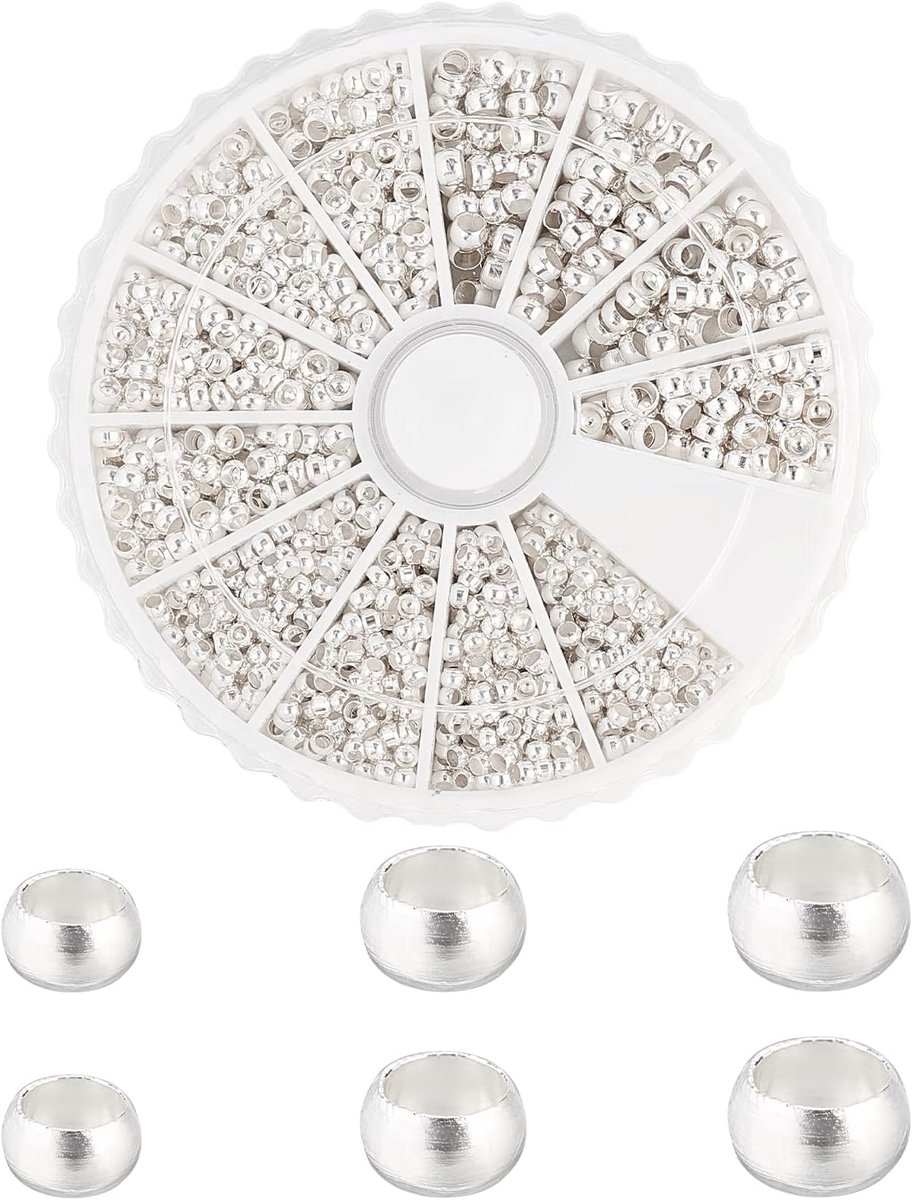 Elite Meer dan 1800 stuks messing buis crimp kralen koord eindkappen Diameter 2 mm 2,5 mm 3 mm sieraden maken zilver