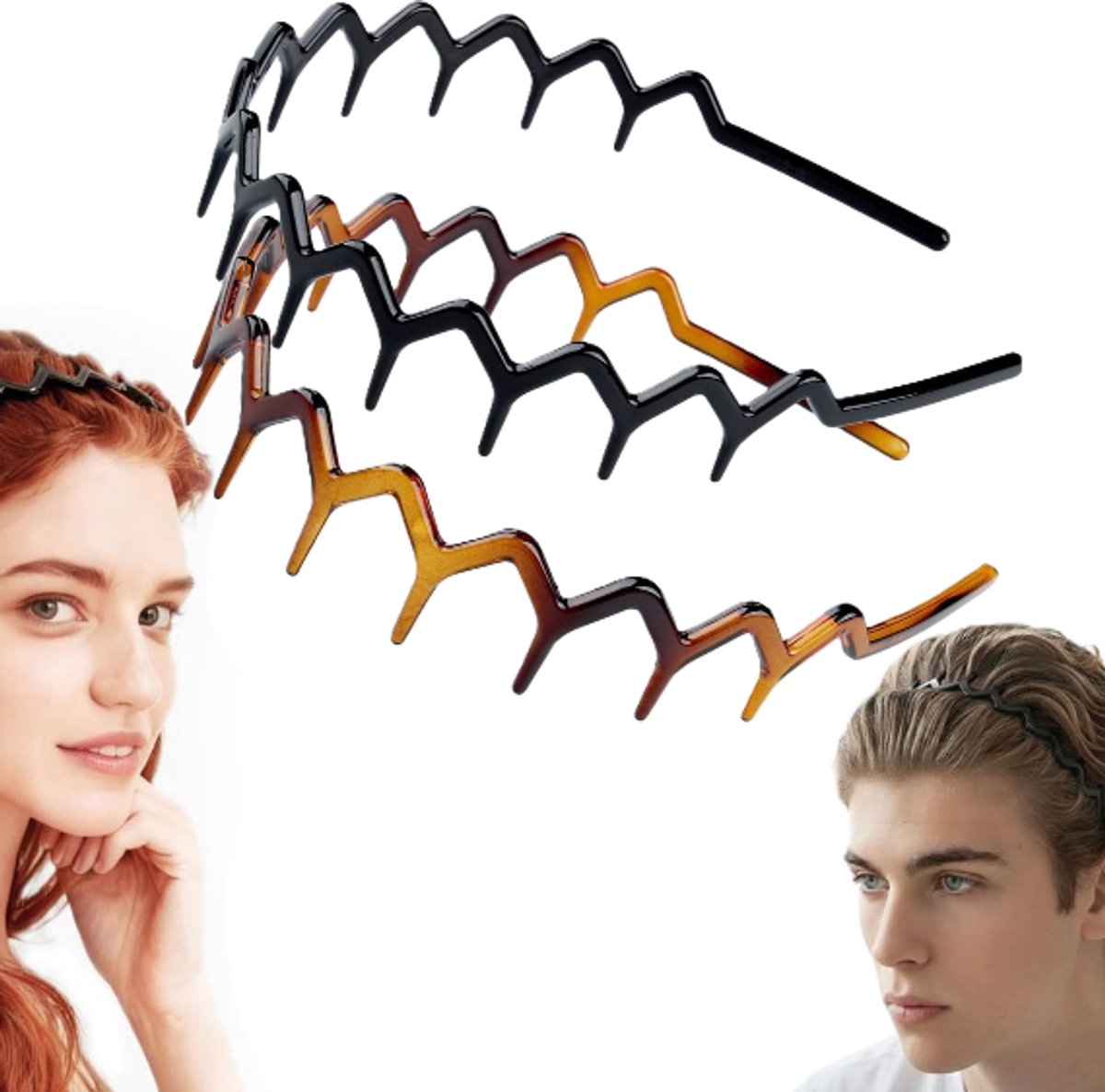 2 Stuks Gekartelde haarband - Anti slip sport haarband - Zigzag Haarband - Geschikt voor Hardlopen – Haaraccessoires – Unisex zwart en bruin - LOUZIR