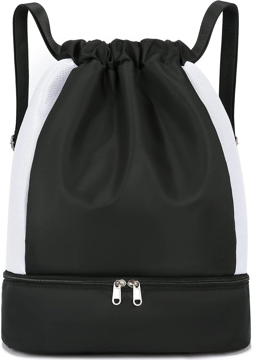 Trekkoordzakken,Waterdichte Backpack Gym Bag met Schoenenvak en Vochtige Vak, Dames Heren Verstelbaar Ultralight Trekkoordtas Gymtas Sporttas voor Sports School Reizen Zwemmen, Unisex