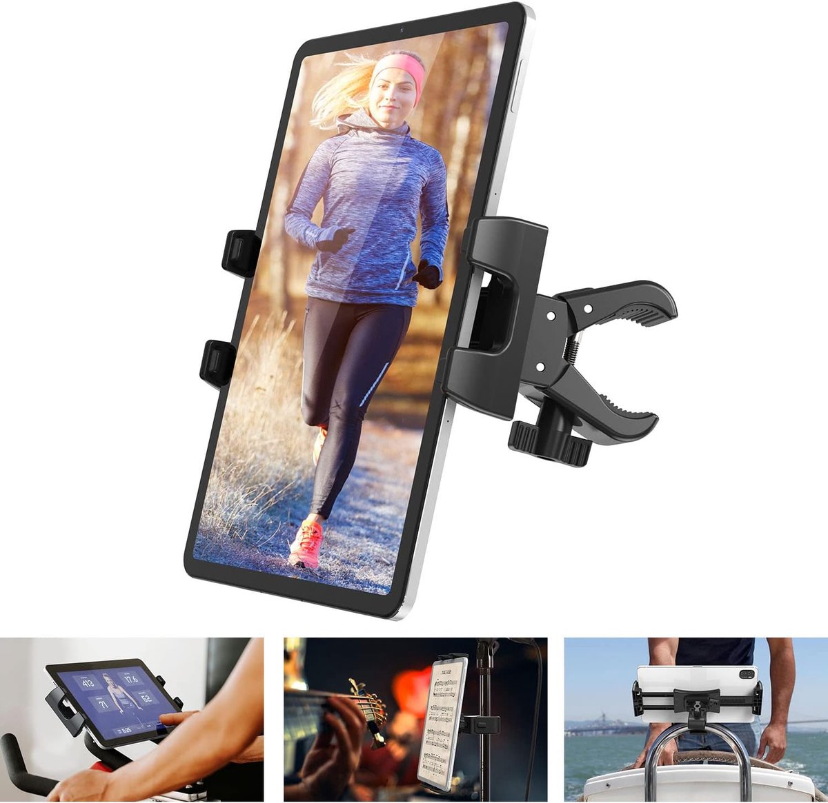 Tablethouder voor hometrainer - Tendak 360° verstelbaar stuur gymnastiek microfoon loopband houder voor iPad pro iPad Mini iPad Air, 4,7 tot 12,9 inch telefoons tablets