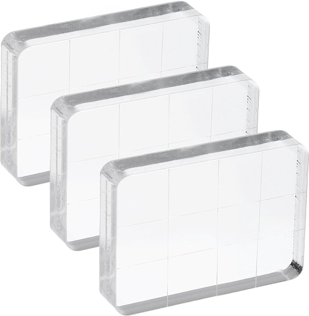 Acryl Stempelblok, 3-pack stempelblok, rechthoekige vorm met rasterlijnen, decoratieve montageblokken, set voor scrapbooking doe-het-zelf knutselen kaarten maken, 1,6 x 1,2 cm