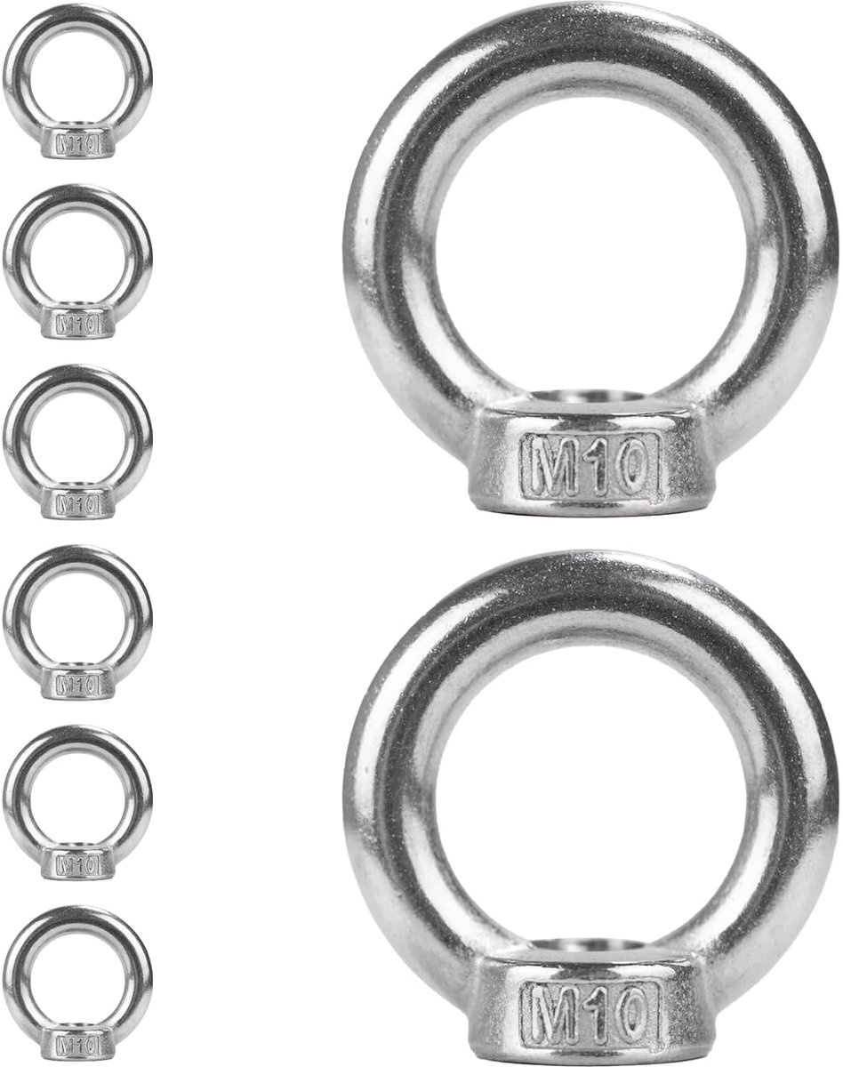 8 stuks ringmoeren M10, ringogen schroefdraad, 304 roestvrij stalen ringmoeren, oogmoeren, oogschroeven, schroefogen, hardware ringogen ringschroeven voor hefaccessoires (8, M10)