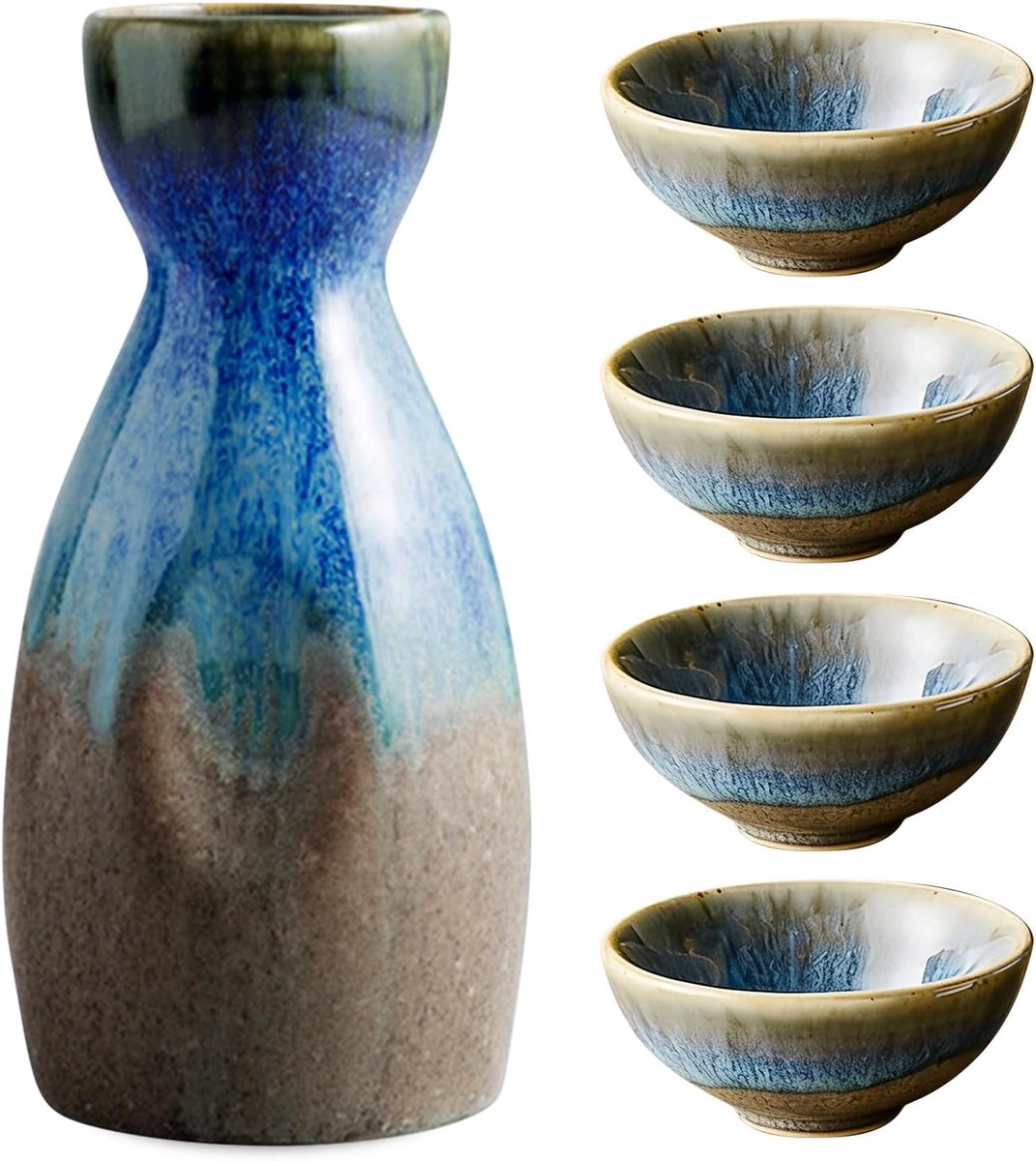 set, 4 x 100 ml sake-bekers, 1 x 300 l sake pot, Sake-set van Japans keramiek, Japanse keramische sake-fles, Japanse liquor sake set porselein voor thuis restaurants