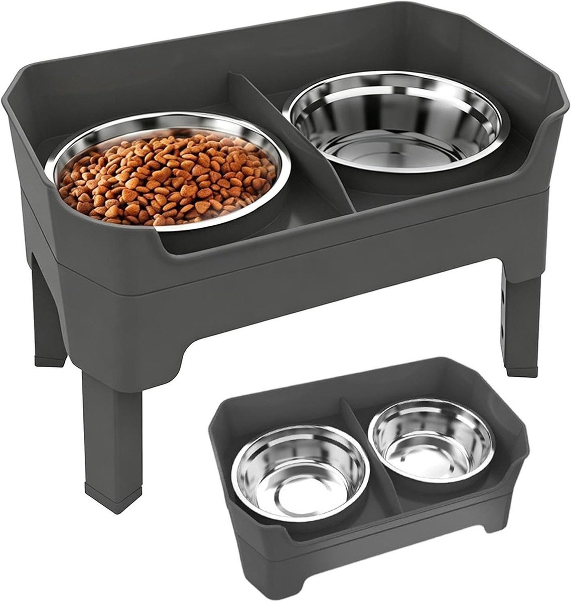 Verhoogde Hondenbakken - Voerstation Standaard - Comfortabel Eten - 4 Hoogtes Verstelbaar - 44.5 x 27 x 16.5 cm - Zwart